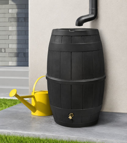 GARDEN CENTRAL 39 Gal Recycled Materials Black Rain Barrel with Rust Proof Brass Spigot