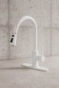 3-Spray Patterns Single Handle Pull Down Sprayer Kitchen Faucet with Deckplate and Water Supply Hoses in Matte White
