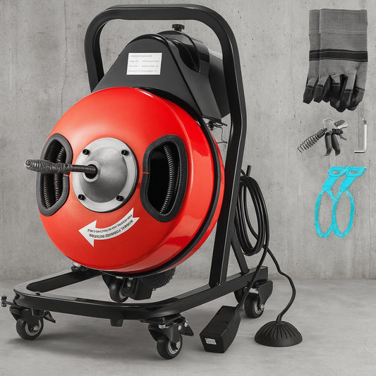 Electric Drain Auger 50 ft.x1/2 in. 250W Drain Cleaner Machine Sewer Snake Machine Fits 51mm-102mm Pipes with 4 Wheels