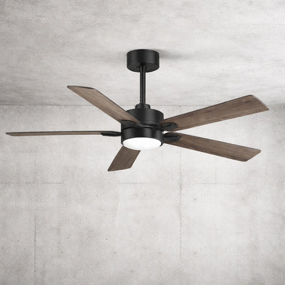 Lamober Walter 52 in Indoor Black Ceiling Fan with Adjustable White LED Light 5 Reversible Blades and Remote Control Included
