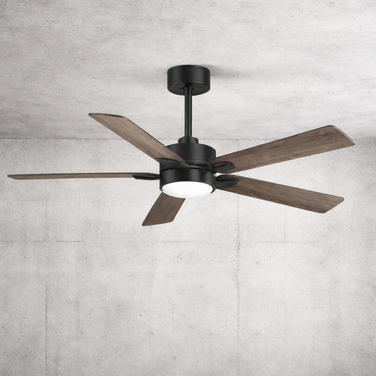 Lamober Walter 52 in Indoor Black Ceiling Fan with Adjustable White LED Light 5 Reversible Blades and Remote Control Included