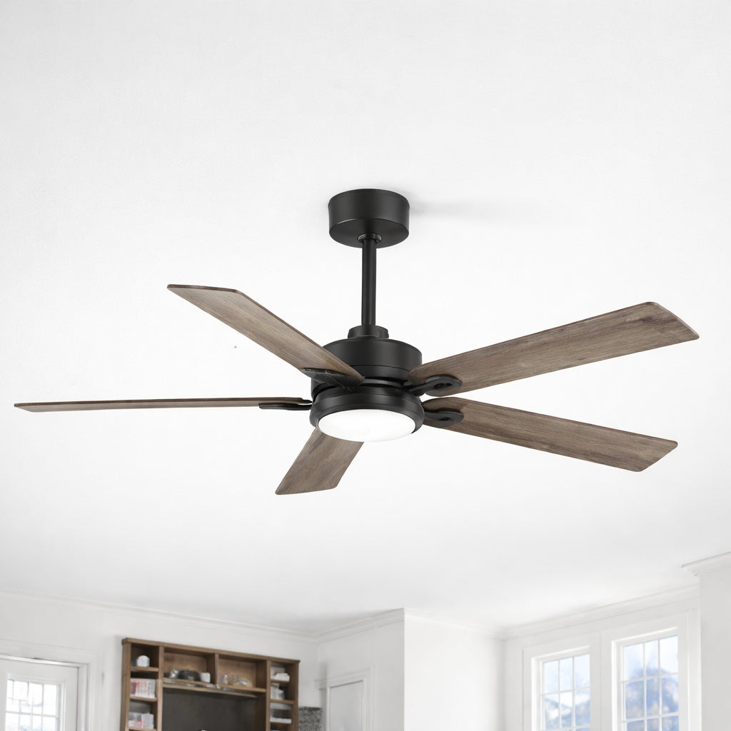 Lamober Walter 52 in Indoor Black Ceiling Fan with Adjustable White LED Light 5 Reversible Blades and Remote Control Included