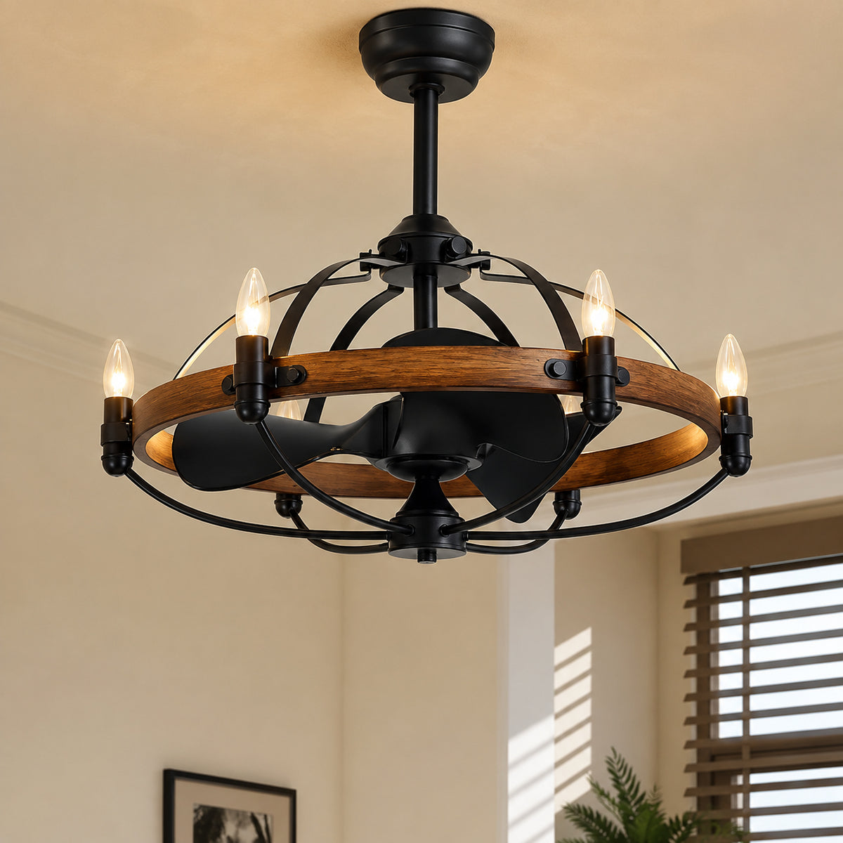WDETR 27 in Farmhouse Indoor Vintage Cage Ceiling Fan with Light Reversible Rotation and Remote Control SPM 6685 602