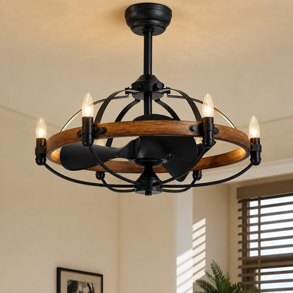 WDETR 27 in Farmhouse Indoor Vintage Cage Ceiling Fan with Light Reversible Rotation and Remote Control SPM 6685 602