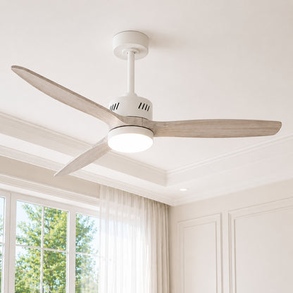 MODERN HABITAT 52 in Integrated LED Indoor White Downrod Standard Ceiling Fan with White Oak Blades Dimmable Light Remote CFL 1592 5252MW