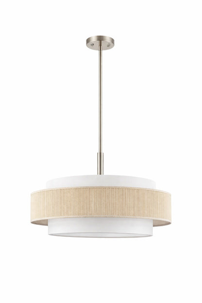 Mlian 5 Light Brushed Nickel Double Shaded Drum Chandelier With Rope Shade