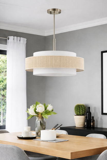 Mlian 5 Light Brushed Nickel Double Shaded Drum Chandelier With Rope Shade