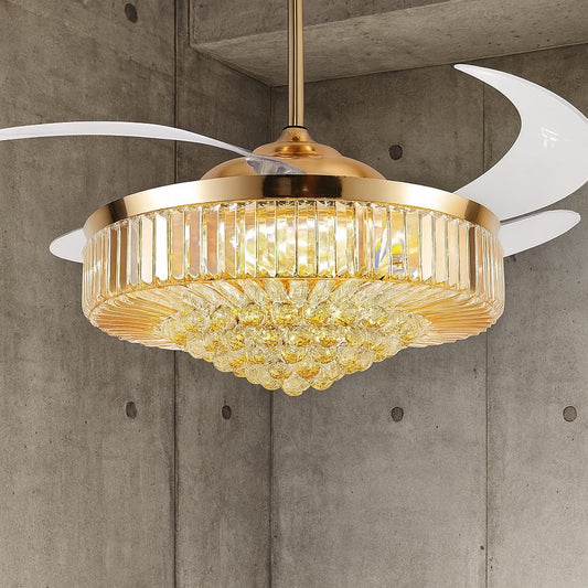 48 in Modern Smart Indoor Gold Retractable Crystal Ceiling Fan with light and Remote Chandelier Ceiling fan SPM 8111 48G