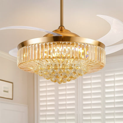 48 in Modern Smart Indoor Gold Retractable Crystal Ceiling Fan with light and Remote Chandelier Ceiling fan SPM 8111 48G
