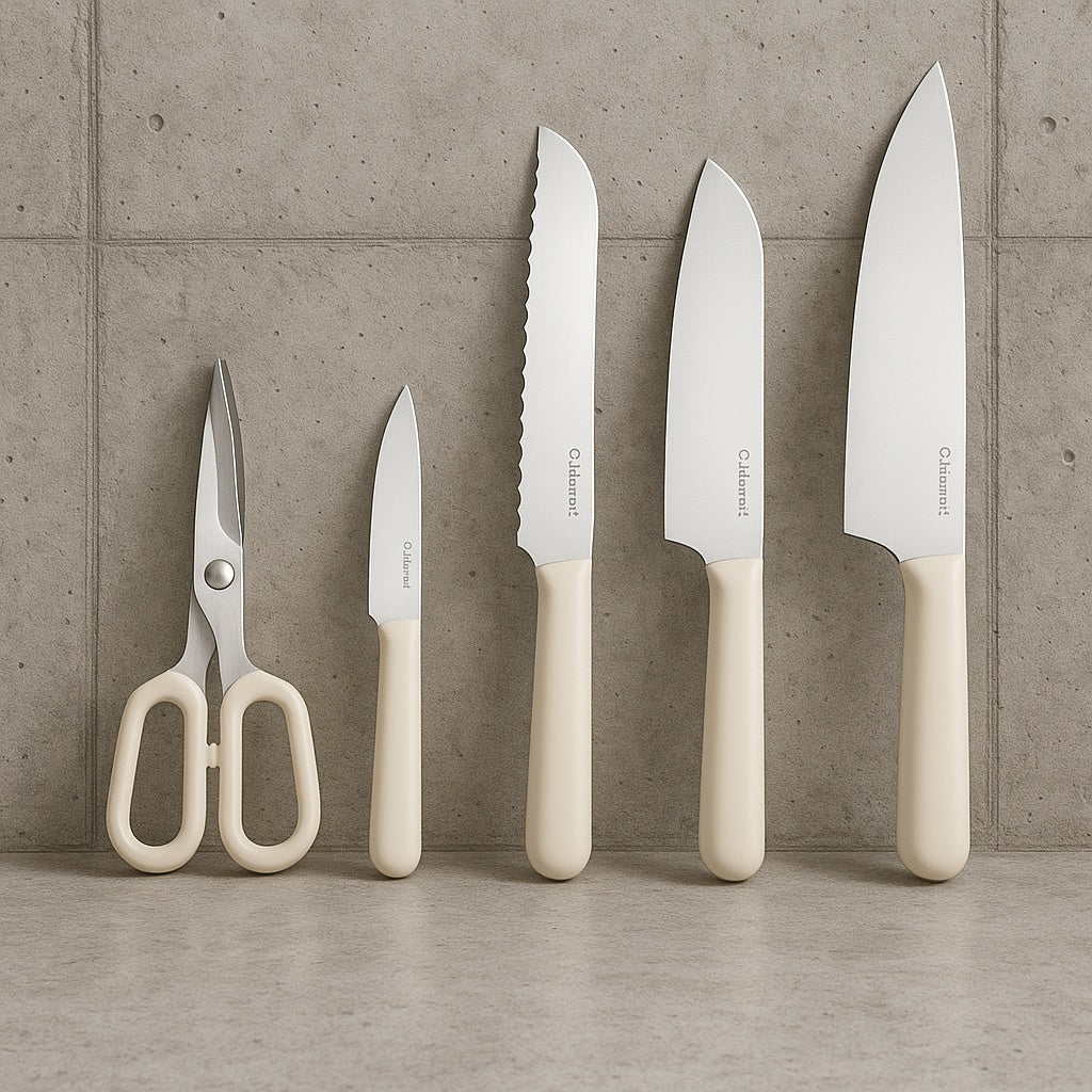 5-Piece Stainless Steel Knife Set in Cream