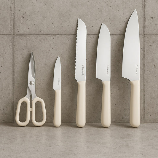 5-Piece Stainless Steel Knife Set in Cream