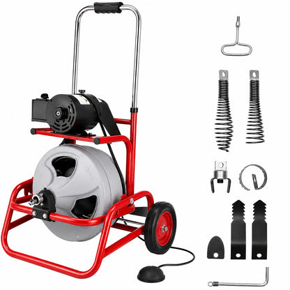 SKYSHALO Drain Cleaning Machine 100 ft x 3 8 in Sewer Snake Machine Auto Feed 370W Drain Auger Cleaner ZDJJKLSGDSTJZRVU4V1 0708