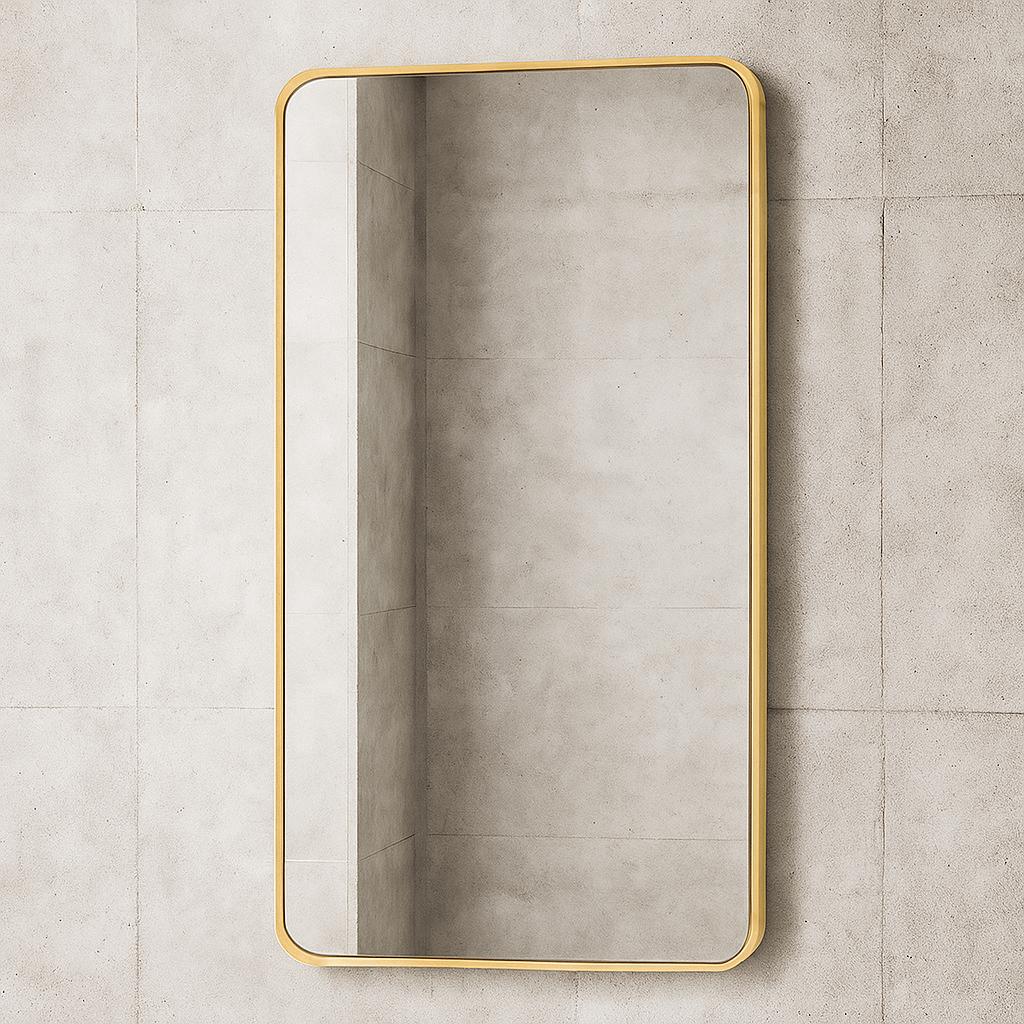 30 in. W x 40. 2 in. H Rectangular Aluminum Frame Square Gold Wall Mir ...
