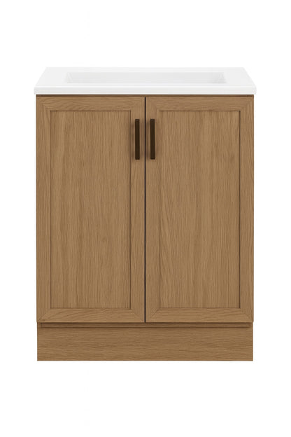 Glacier Bay Fonthill 24 5 in W x 18 75 in D x 32 89 in H Single Sink Bath Vanity in Sand Elm with White Cultured Marble Top
