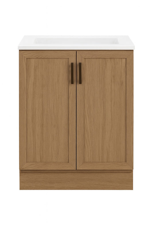 Glacier Bay Fonthill 24 5 in W x 18 75 in D x 32 89 in H Single Sink Bath Vanity in Sand Elm with White Cultured Marble Top