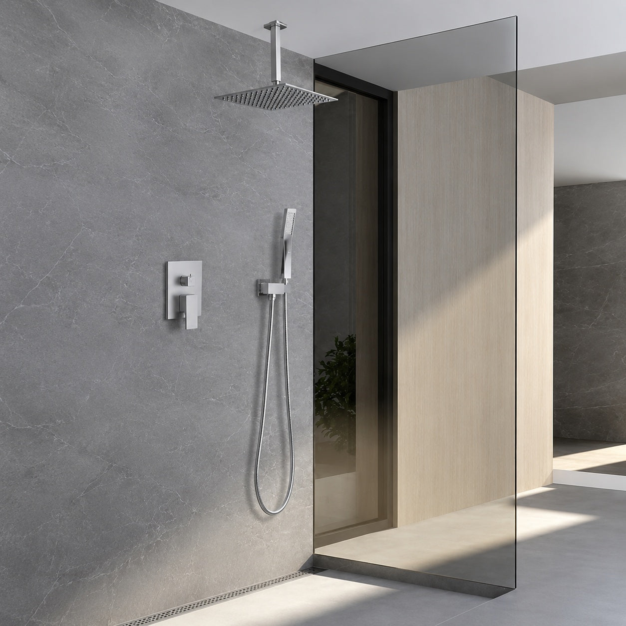 waterpar 1 Spray 10 in Dual Shower Head Wall Mounted Fixed and Handheld Shower Head 2 5 GPM in Brushed Nickel