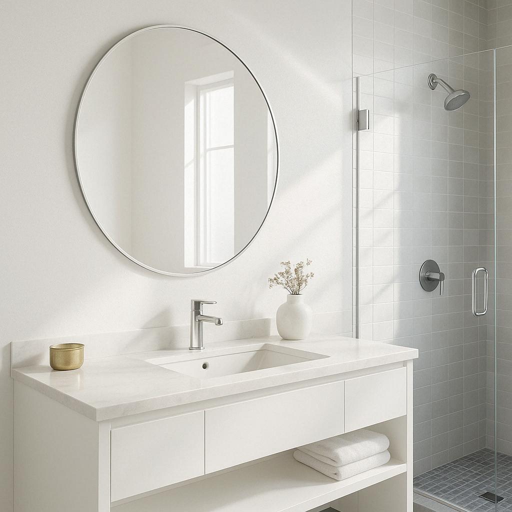 36 in. W x 36 in. H Silver Vanity Round Wall Mirror Aluminum Alloy Frame Bathroom Mirror 755113387233 LuxHomez