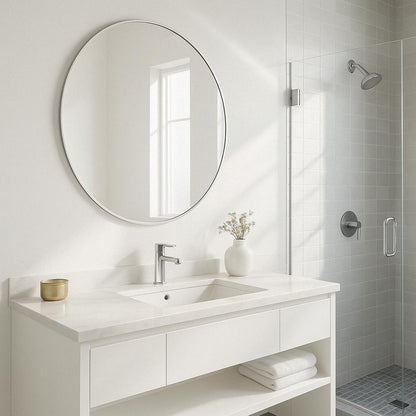 36 in. W x 36 in. H Silver Vanity Round Wall Mirror Aluminum Alloy Frame Bathroom Mirror 755113387233 LuxHomez