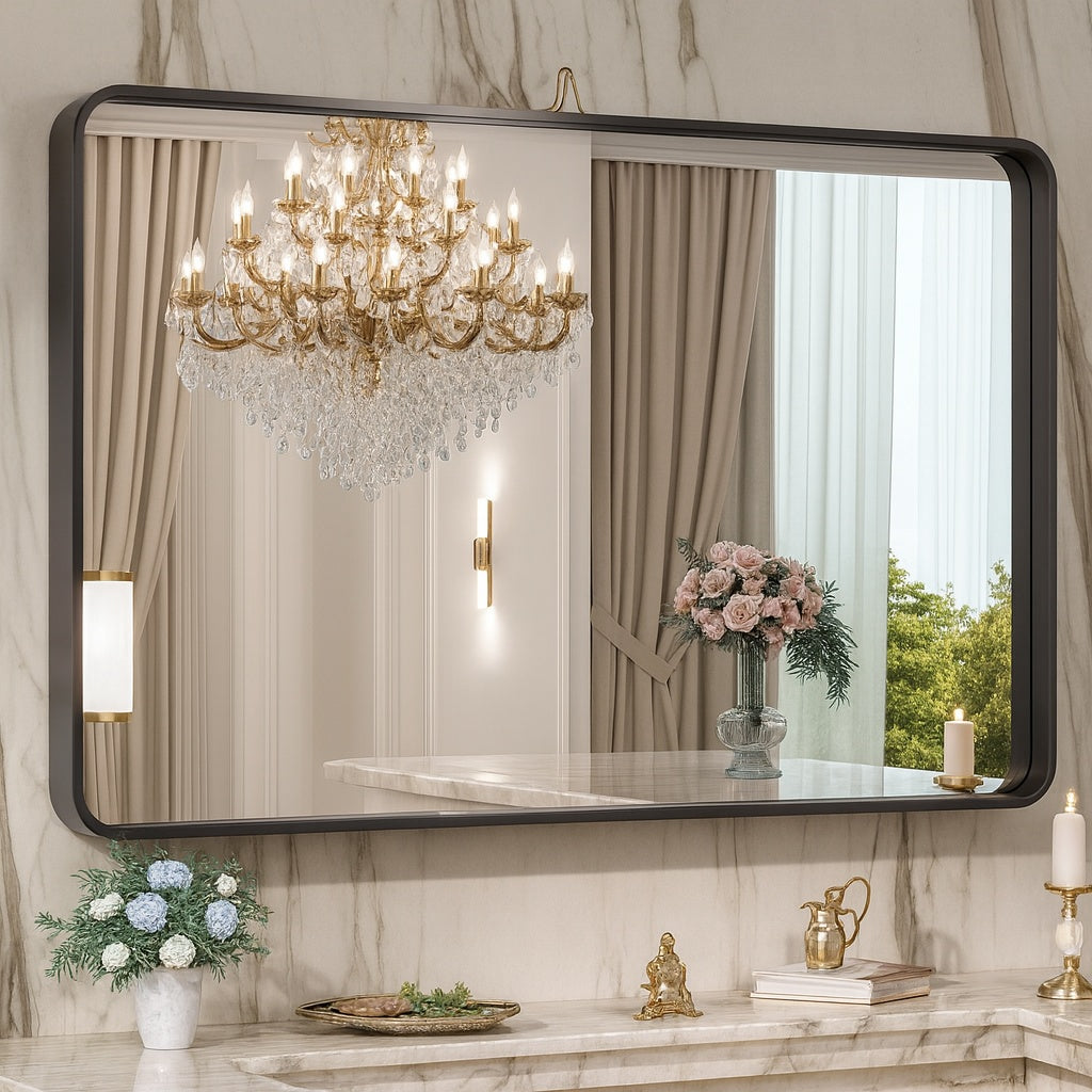 KeonJinn 40 in. W x 30 in. H Modern Rectangular Black Bathroom Mirrors Aluminum Framed Wall Bathroom Vanity Mirror