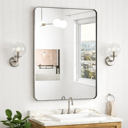 KeonJinn 24 in W x 36 in H Modern Rectangular Silver Gray Aluminum Framed Wall Bathroom Vanity Mirror