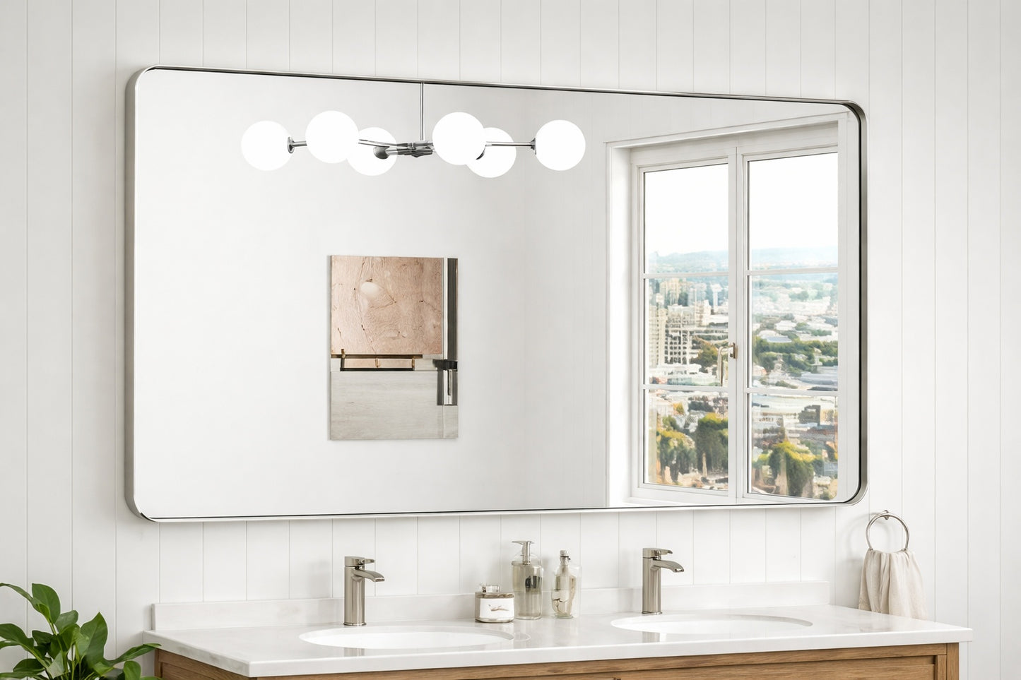 Keonjinn 48 In W X 30 In H Modern Rectangular Brushed Nickel Bathroom Mirror Aluminum Framed Wall Bathroom Vanity Mirror
