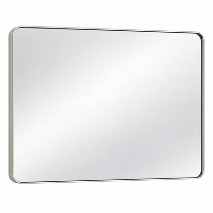 KeonJinn 48 in W x 36 in H Modern Rectangular Brushed Nickel Bathroom Mirror Aluminum Framed Wall Bathroom Vanity Mirror