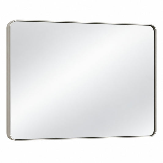 KeonJinn 48 in W x 36 in H Modern Rectangular Brushed Nickel Bathroom Mirror Aluminum Framed Wall Bathroom Vanity Mirror