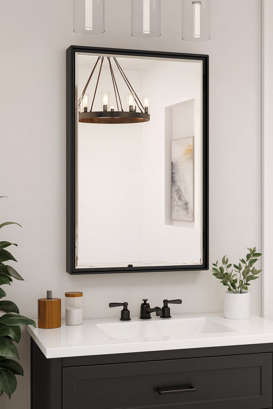 22 in W x 30 in H Rectangular Framed Beveled Edge Wall Bathroom Vanity Mirror in Oil Rubbed Bronze HD XB 5576 ORB
