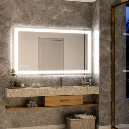 GLSLAND 30 in W x 55 in H LED Light Anti Fog Rectangular Frameless Wall Bathroom Vanity Mirror White