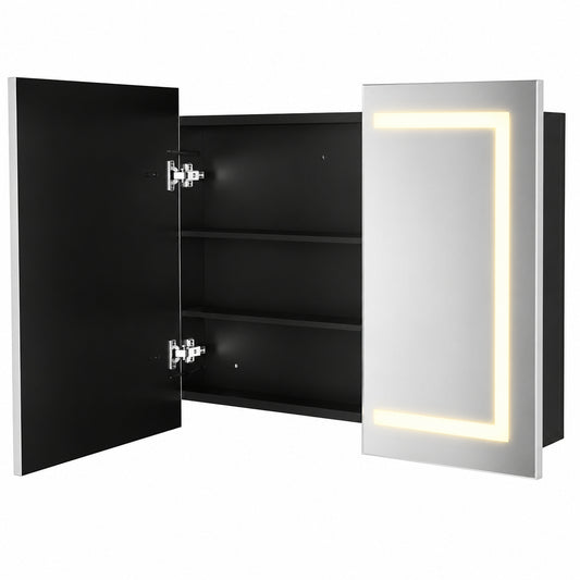 HOMEIBRO 36 in x 30 in Black Bathroom Medicine Cabinett with Mirror Recessed or Surface Lighted Medicine Cabinet