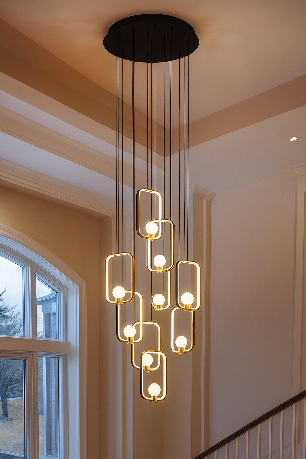 SILJOY 10-Light Dimmable Integrated LED Black Chandelier for Foyer Entryway Lighting