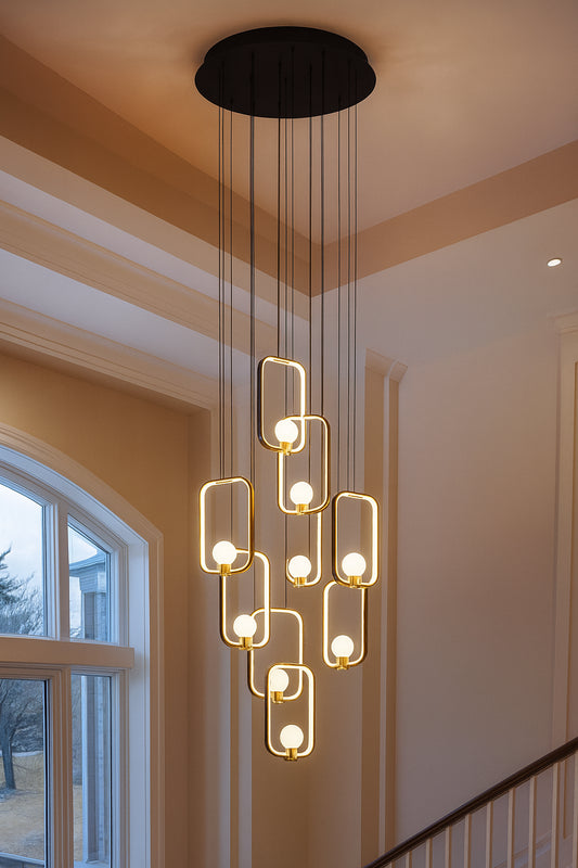 SILJOY 10-Light Dimmable Integrated LED Black Chandelier for Foyer Entryway Lighting