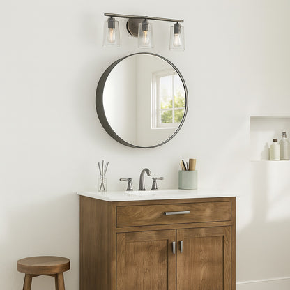 KeonJinn 26 in W x 26 in H Round Black Metal Framed Surface Mount Medicine Cabinet with Mirror HD
