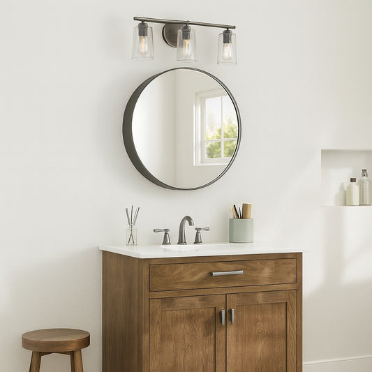 26 in. W x 26 in. H Round Black Metal Framed Surface Mount Medicine Cabinet with Mirror