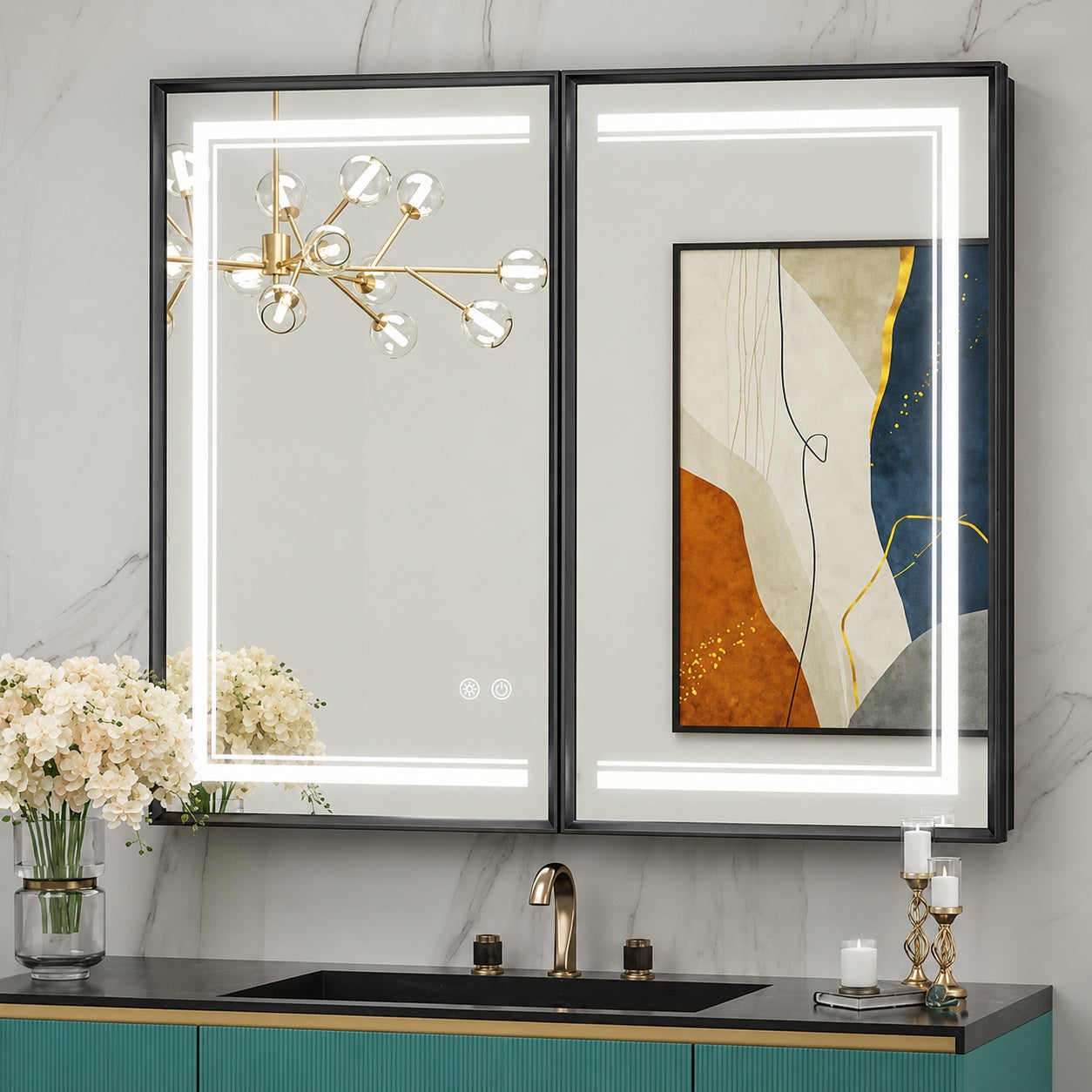 KeonJinn 30 in W x 36 in H Rectangular Aluminum Alloy Framed Recessed Surface Mount Medicine Cabinet with Mirror Dimmable