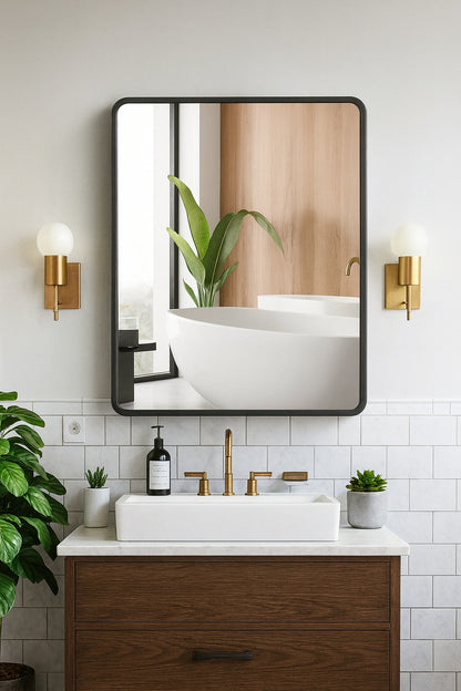 Lirago 24 in. W x 30 in. H Rectangular Metal Recessed/Surface Mount Medicine Cabinet with Mirror in Black