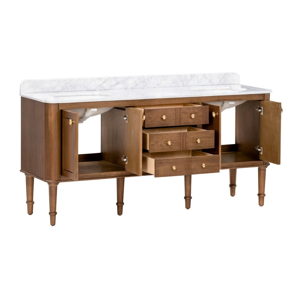 Home Decorators Collection Collette 72 in Double Sink Cinnamon Oak Bath Vanity with Carrara White Marble Top Assembled
