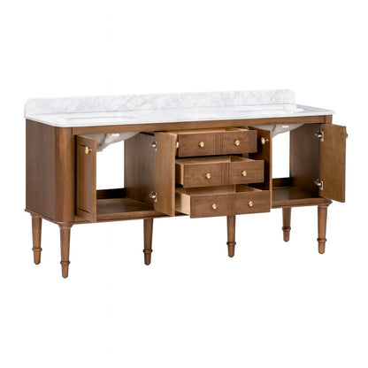 Home Decorators Collection Collette 72 in Double Sink Cinnamon Oak Bath Vanity with Carrara White Marble Top Assembled