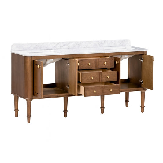 Home Decorators Collection Collette 72 in Double Sink Cinnamon Oak Bath Vanity with Carrara White Marble Top Assembled