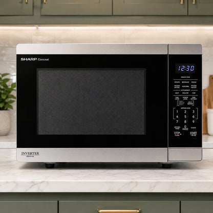 Sharp 20 4 in 1 4 cu ft 1 100 Watt Countertop Microwave in Stainless Steel with Inverter Technology and Sensor Cooking SMC1464KS