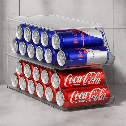2 Pack Clear Stackable Skinny Soda Can Organizer and Dispenser with Lids, Holds 12 Cans Each