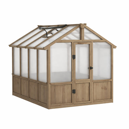 VEIKOUS 8 ft W x 12 ft D x 6 in H Outdoor Wood Brown Garden Plant Greenhouse with 2 Adjustable Roof Vents