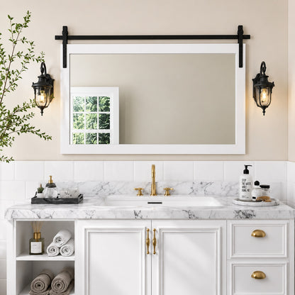 HOMEIBRO Farmhouse 40 in W x 26 in H Rectangle Framed Wall Bathroom Vanity Mirror Accent Mirror in White
