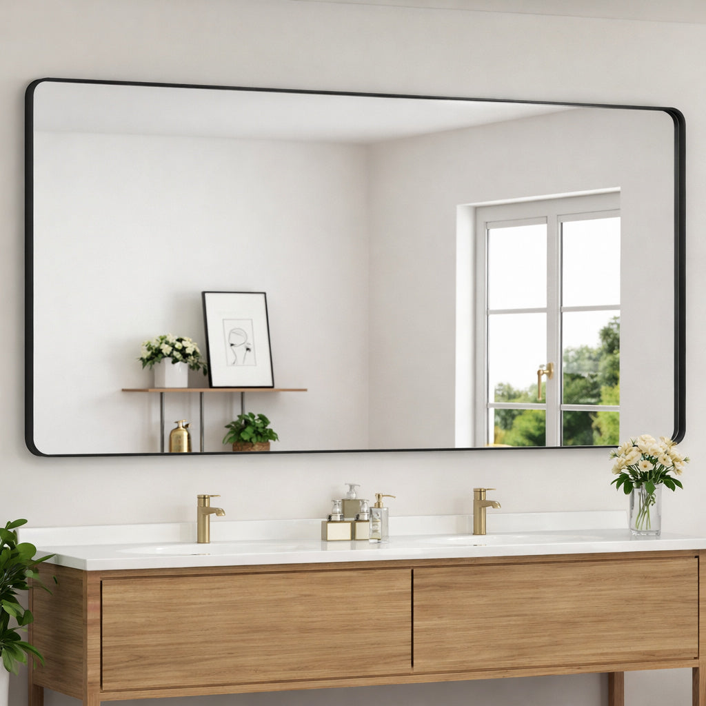 Keonjinn 72 In W X 36 In H Modern Rectangular Black Bathroom Mirrors Aluminum Framed Wall Bathroom Vanity Mirror