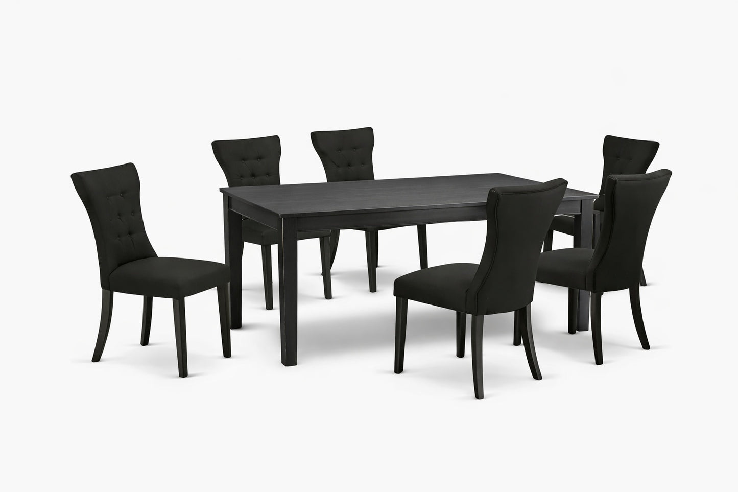 East West Furniture 7 Piece Black Finish Solid Wood Top Dining Table with 6 Parson Chairs with Lattice Back