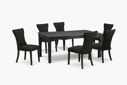 East West Furniture 7 Piece Black Finish Solid Wood Top Dining Table with 6 Parson Chairs with Lattice Back