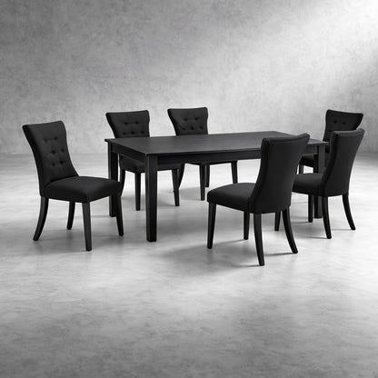 East West Furniture 7 Piece Black Finish Solid Wood Top Dining Table with 6 Parson Chairs with Lattice Back