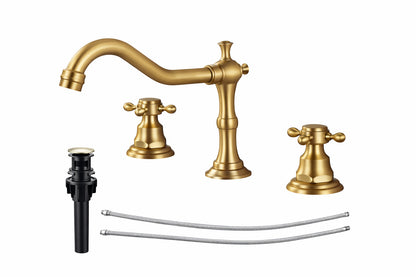 AKLFGN 8 in Widespread Bathroom Faucet 3 Hole Waterfall Bathroom Sink Faucet with Pop Up Drain in Antique Brass