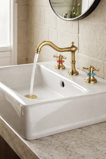 AKLFGN 8 in Widespread Bathroom Faucet 3 Hole Waterfall Bathroom Sink Faucet with Pop Up Drain in Antique Brass