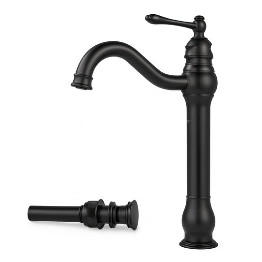 AKLFGN Single Hole Single Handle Waterfall Vessel Sink Faucet in Matte Black